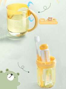 1PC Portable Toothbrush Cup (With Bracket And Mouthwash Cup), Travel Toothbrush Storage Set, Transparent Bathroom Cup, Portable Mouthwash Cup, Household Plastic Toothbrush Cup, Bathroom Accessories, Wash Cup, Toothbrush Cup Home Bathroom Decor Fall Decor Back To School