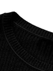 Vestido tipo suéter de manga larga con cuello alto para mujer,manga farol y estampado de rayas, Vestido largo de mujer elegante con estampado de lunares - Negro - Ver 9