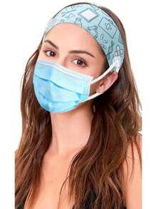 1pc Stretchable Women Medical Anti-Pressure Button Face Mask, Electrocardiogram Medical Equipment & Stethoscope Print Sports Sweatband, Unisex Breathable Anti-Slip Headband For Exercise