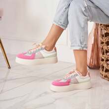 Lace-Up Platform Sneakers With Beaded Details And Stylish Chunky Sole - Multicolor - View 2