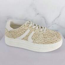 Baskets à Plateforme épaisses Avec Paillettes Et Lacts Classiques - Beige - View 3