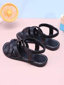 儿童舒适弹性交叉平底沙滩凉鞋，适合夏季