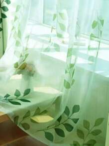 2 Stücke Landhaus Stil Baumblattrüsche Vorhänge, leichter Sichtschutz Tüll für Wohnzimmer, Schlafzimmer, Balkon, geeignet für Heimdekoration, Frühling/Sommer