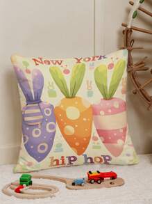 1pc Colorful Carrot & Letter Pattern Decorative Pillow Case, Modern Throw Pillow Cover, Single-Sided Print, No Filling, For Sofa, Home Decor - Multicolor - View 2