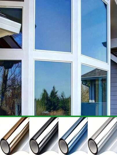 1 Roll Window Privacy Film One Way Daytime Mirror Window Film Tint UV Heat Control Vinyl Film Window Stickers Sun Block Glass Window Paper Door Window Glass Covering Reflective Self Adhesive Film For Home And Office