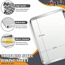2Pcs Baking Sheet Pan Set, Joyfair Stainless Steel Cookie Sheets, Commercial Metal Pans Toaster Oven Tray Bakeware Roll/Bread/Bacon, Heavy Gauge, Rust-& Dishwasher Safe (9 Inch) - 17.5 Inch - View 10