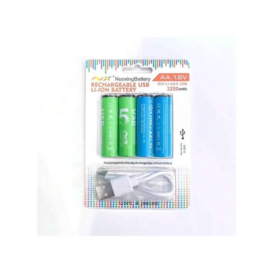 Usb Rechargeable Battery 1.5v Quick Charge 4 Pack Aa - Green Blue - View 1