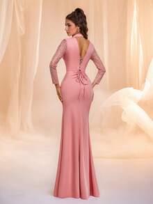 高端优雅对比亮片珠饰晚礼服婚礼宾客伴娘礼服端庄女士礼服舞会礼服晚宴、婚礼、鸡尾酒会、返校节、毕业典礼、春季女士装礼服