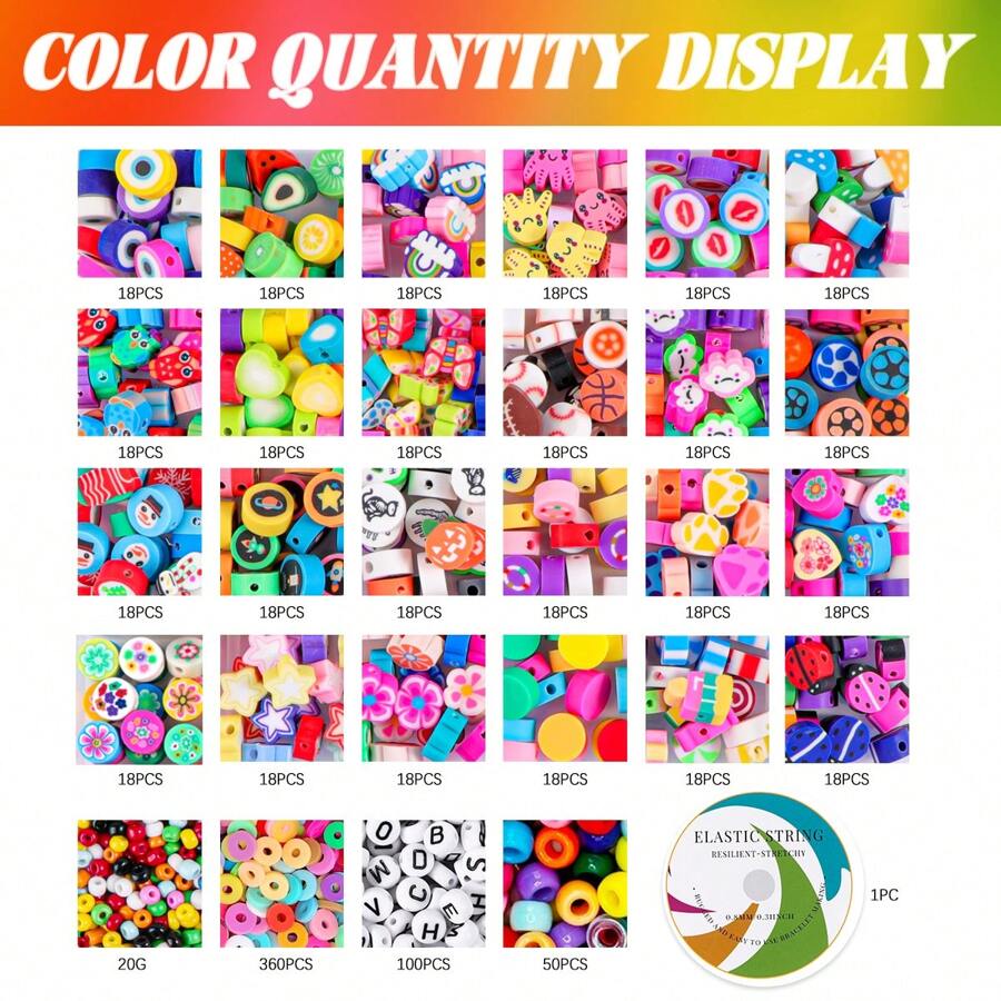 942颗波西米亚风字母珠子套装，适用于DIY手链、项链、耳环等珠宝制作，串珠工艺材料 - 串珠工具套装 - 多色軟陶 - 查看 1