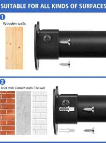 CTSZOOM 5 Sizes, Adjustable Black Closet Rod, Heavy Duty 15.75inch-74.8inch Closet Rail, For Hanging Clothes, High-Quality Metal Black Closet Rod For Wardrobe, Laundry Room, Room Dividers, Curtain Rods, Easy Installation, Suitable For Bathroom, Windows, RVs, Living Room, Bedroom, Curtain, Closet Etc.