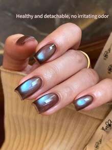 annies 2pcs 10ml Set Chocolate Mint Blue Cat Eye Nail Polish Gel, New 2025 Glass Ball Cat Eye Mixed Color Manicure DIY