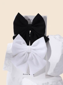 1/2pcs Satin & Chiffon Bow Hair Clips, New Candy Color Large Barrettes, College Style, No Card Paper, Suitable For Daily Use - 彩色 - 查看 19