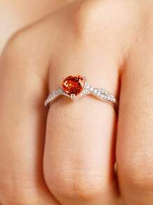 S925 Sterling Silver Heart Shaped Classic Red Zirconia Fashion Elegant Women Ring