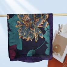 New Casual Printed Satin Scarf For Women, Elegant Daily Headscarf, Sunscreen Shawl - Navy Blue - View 4