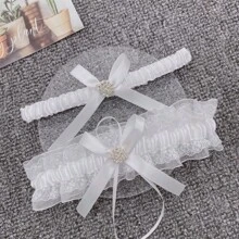 复古海军蓝新娘婚礼长筒袜搭配性感蕾丝吊袜带、水钻网状腿带和白色公主蕾丝大腿环，角色扮演和节日礼物 - color - 查看 10