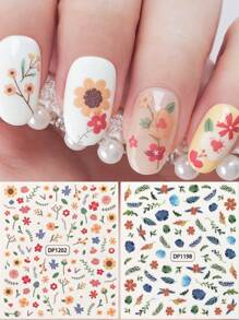 6 张海洋之花指甲贴纸花卉指甲贴花装饰夏季春季美甲适合女士女孩