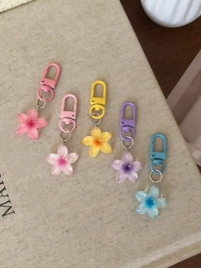 5 件套彩色透明花朵钥匙扣、可爱钥匙圈、包包/耳机装饰、派对礼物