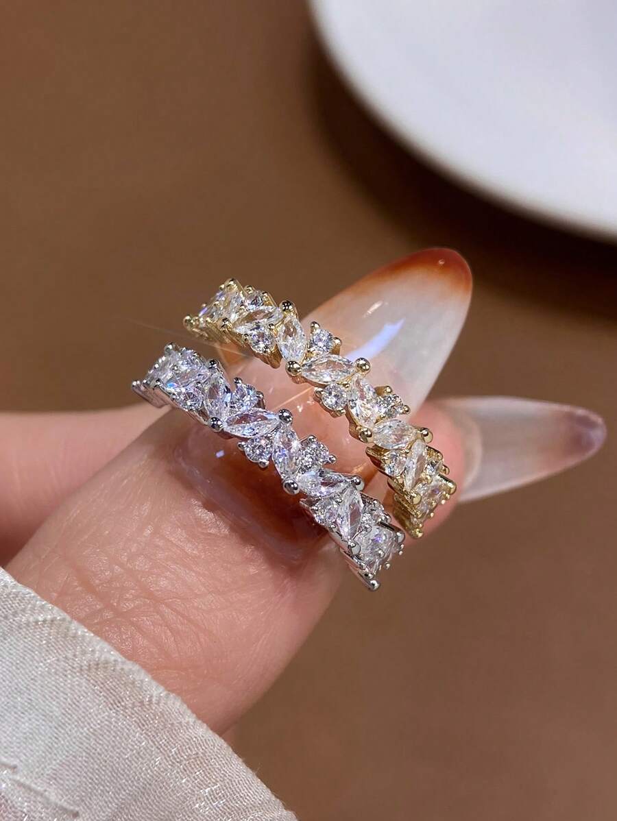 1 Stück Verlobungs- und Hochzeitsring mit funkelnden Diamanten, 925 Sterling Silber, romantischer eleganter Damen Ehering, Braut Schmuck Geschenk