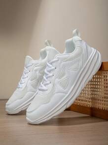 Unisex Couples Shoes, Size 36-47, Summer Shoes, White Fashionable Minimalist Platform Sneakers, Outdoor Hiking Shoes, Breathable Mesh Sports Tennis Shoes, Lightweight Comfortable Women Running Shoes - White - View 2