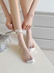1/2/3 đôi, tất lụa thủy tinh siêu mỏng cho nữ, tất dài đến giữa bắp chân thắt nơ xinh xắn, tất lưới thoáng khí họa tiết chấm bi trong suốt, tất nữ, tất dễ thương, tất cho bé gái, thích hợp cho mùa xuân, mùa thu, mùa đông, chi tiết lưới thoáng khí, thấm hút mồ hôi, mềm mại và mịn màng, thích hợp cho nhiều dịp khác nhau như lễ hội, thể thao, thường ngày, công sở, có thể mặc quanh năm, mùa thu - Nhiều màu - Xem 4