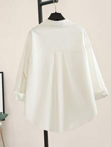 女士休闲日常纽扣刺绣长袖衬衫