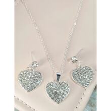 Silver Plated Zirconia Heart Necklace + Earring Kit - Bạc - Xem 4