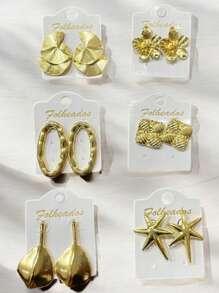 Gold Plated Earrings Kit, Women's Fashion Jewelry, Assorted Models - 套件 6 對 - 查看 8