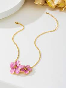 1pc elegante e charmoso rosa lágrima em forma de 5 pétalas flor pingente colar para mulheres