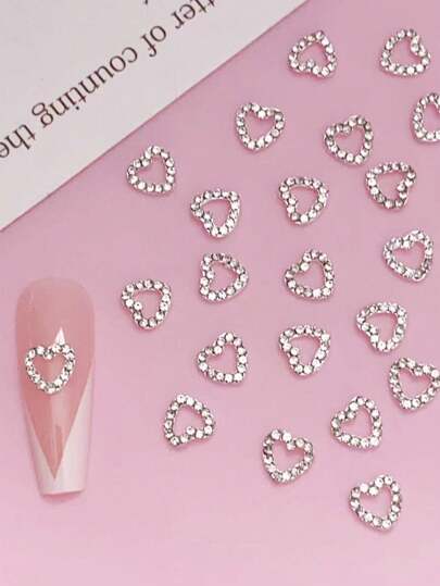 10pcs Hollow Heart Shaped Rhinestone Nail Art Decorations, Suitable For Nail Salon, Nail Jewelry, Nail Supplies, Nail Gems