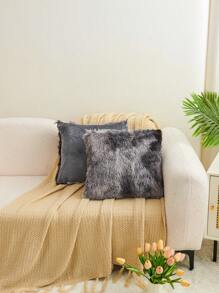 1 vỏ gối nhung nhuộm màu xám đậm không có ruột, vỏ gối trang trí vải nỉ hiện đại có khóa kéo cho gia đình, cho ghế sofa, phòng khách - Màu xám đen - Xem 6