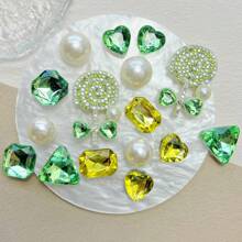 16 件黄色和绿色闪亮亚克力鞋饰，可拆卸塑料配件，带仿珍珠和棒棒糖元素，适合凉鞋和沙滩包的新奇装饰，全年适合节日和礼物的时尚配饰 - 綠色 - 查看 3