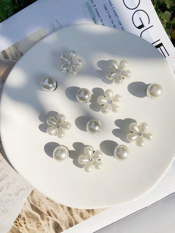 12 bucăți DIY, detașabile, la modă și elegante, brelocuri cu flori de perle artificiale pentru pantofi, nasturi decorativi multifuncționali, potriviti pentru sandale de plajă, pantofi, pantofi sport, șireturi, cadou de sărbători