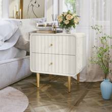20" Modern Fluted Nightstand Set Of 2, White Wood Bedside Table With 2 Drawers & Gold Metal Handles - White - View 7