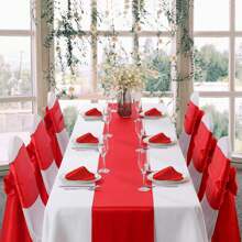 1 Piece Satin Table Runner Set: 1 Table Runner, 6 Napkins, 6 Chair Wraps, Bright And Smooth Wedding/Party Decorative Table Cloth For Banquet, Chef, Birthday, Buffet, Graduation Ceremony - Multicolor - View 12