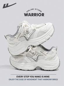 Warrior Comfortable Street Style Chunky Shoes For Women Spring And Summer Lightweight Comfortable Breathable Running Shoes Modest Style Casual Sneakers Applicable Throughout The Yearwear-Resisting All-Day Wear Training Sneakers - White/Gray - View 3