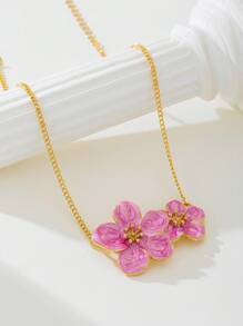 1pc elegante e charmoso rosa lágrima em forma de 5 pétalas flor pingente colar para mulheres