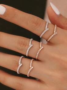 1pc 925 Sterling Silver Versatile Chic V-Shape Cubic Zirconia Heart Design Ring, Elegant Jewelry Suitable For Women's Daily Wear, Bridal, Holiday, Party Gift