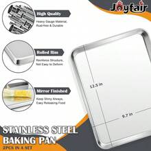 2Pcs Baking Sheet Pan Set, Joyfair Stainless Steel Cookie Sheets, Commercial Metal Pans Toaster Oven Tray Bakeware Roll/Bread/Bacon, Heavy Gauge, Rust-& Dishwasher Safe (9 Inch) - 12.5英寸 - 查看 11