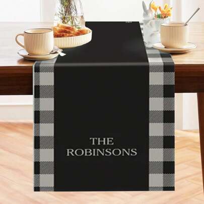 1pc Black & White Buffalo Plaid Personalized Table Runner, Housewarming Gift, Custom Home Decor, Farmhouse Home Decor