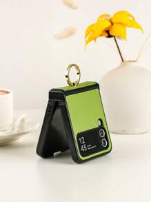 1pc Metal Ring Holder Phone Case With Hinge Protection, Full-Body Pu Leather Electroplated Embroidery Cute Cherry Design Compatible With Galaxy Z Flip3 5G, Galaxy Z Flip4 5G, Galaxy Z Flip5 5G, Galaxy Z Flip6 5G