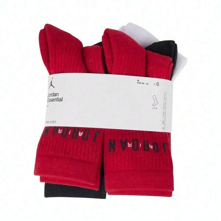 Jordan 6 Pairs U J ED POLY CREW JOR Unisex Socks, Discount Pack FZ2051-900 - Red - View 1