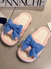 Tulip Fairycore 厚底凉鞋 - 防滑云朵舒适拖鞋 | 女士夏季户外室内家居鞋，可爱美观的学生沙滩拖鞋 - 粉紅色蝴蝶結 - 查看 3