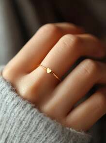 1 Stück mini Edelstahl-Herzring für Frauen und Männer, vergoldet, Verlobungsring, Alltagsschmuck, Paargeschenke & Muttertags-Geschenke