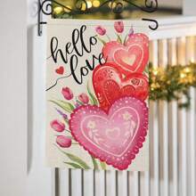 1 pieza Bandera de jardín con estampado de corazón rosa, bandera decorativa romántica para boda, patio, jardín exterior