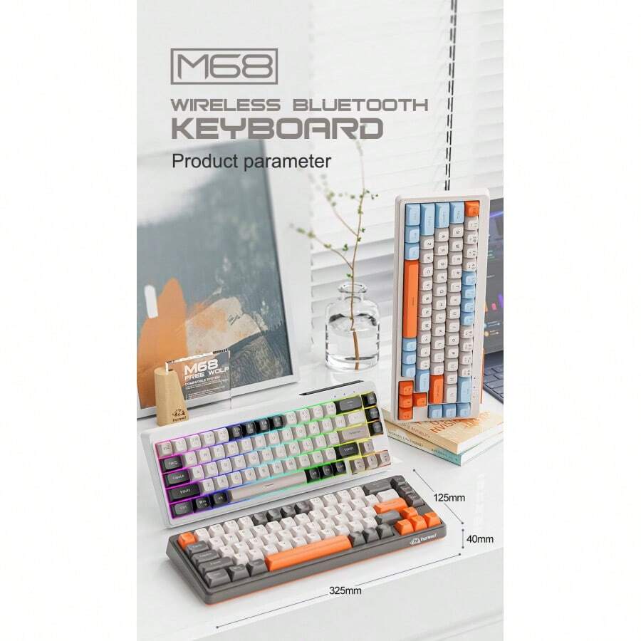 M68 无线蓝牙三模式机械键盘，配备游戏/办公静音 PBT 键帽，赠送 Wolf - 查看 1