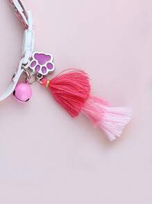 1 件粉色流苏夜光宠物项圈带爪印，彩色菱形宠物项圈带猫铃铛，可调节，宠物领结，复活节派对宠物礼物 - 粉色 - 查看 5