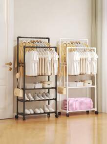 1pc Multi-Function Iron Rack, Dual-Layer Coat/Hat Hanger, Shoe Rack, Storage Shelf, Movable And Easy Install, Suitable For Living Room, Entry, Bedroom, Study Room, Office, Holiday/Christmas Gift