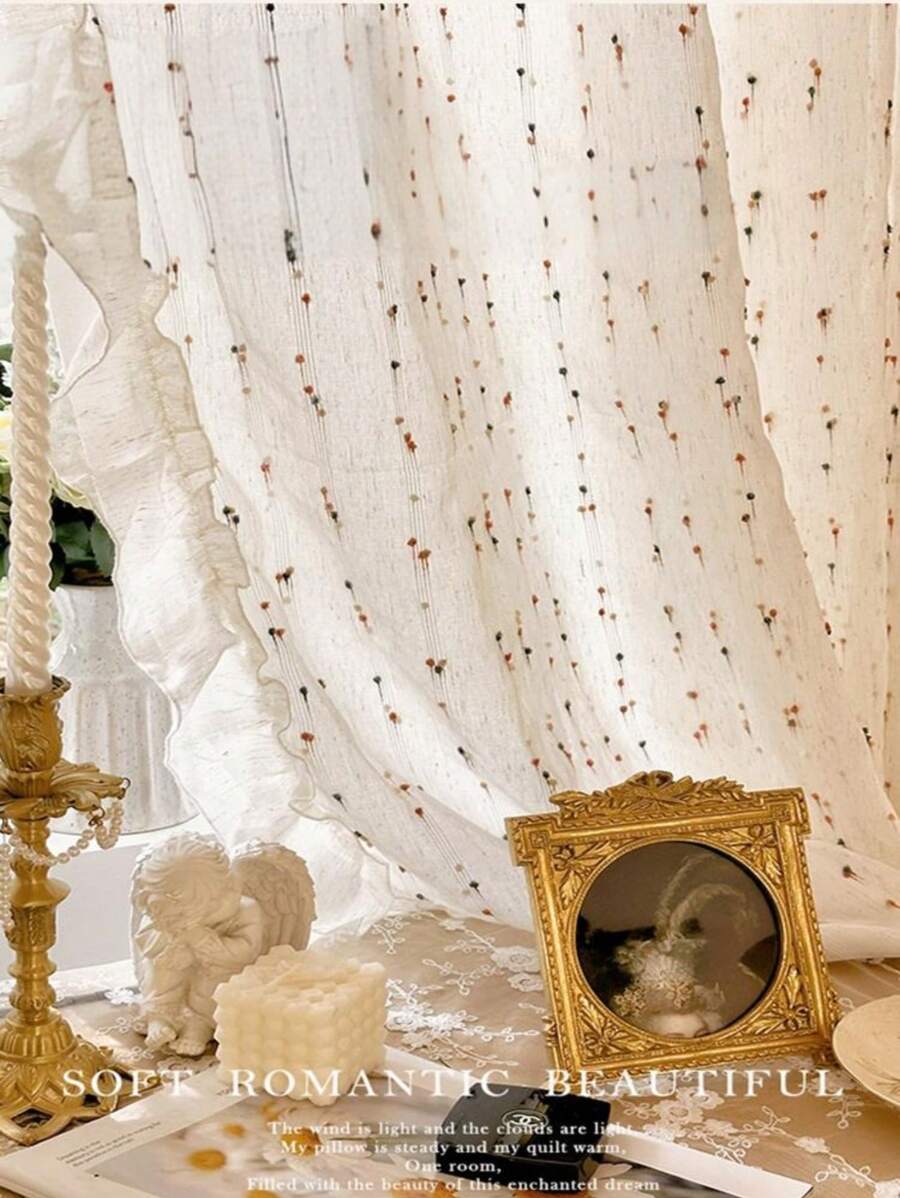 1 件浪漫复古彩虹糖豆薄纱窗帘，带荷叶边蕾丝花边 - 非常适合咖啡馆、女孩房间和卧室装饰 - 彩色 - 查看 1