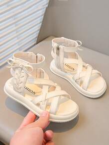 女童新款凉鞋，夏季时尚小公主罗马凉鞋，儿童软底沙滩鞋 - 米色 - 查看 6