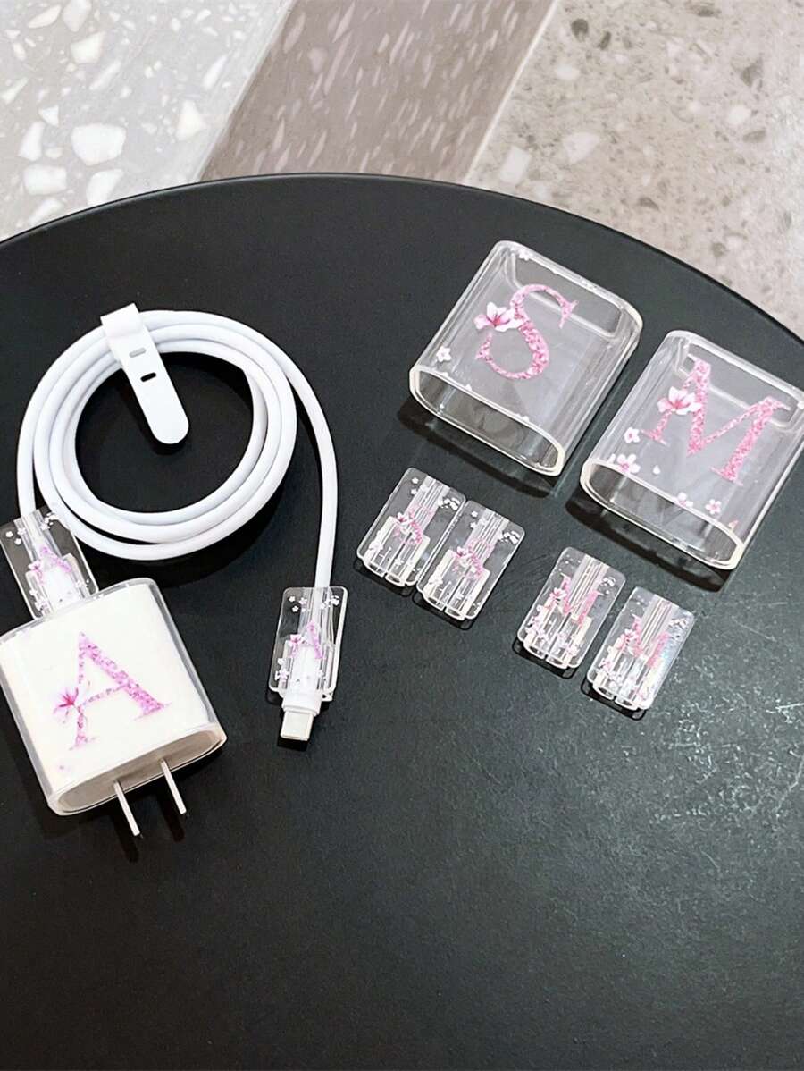 4 件套字母 A-Z 保护壳，兼容 Apple 快速充电适配器线缆整理器 - 彩色 - 查看 1